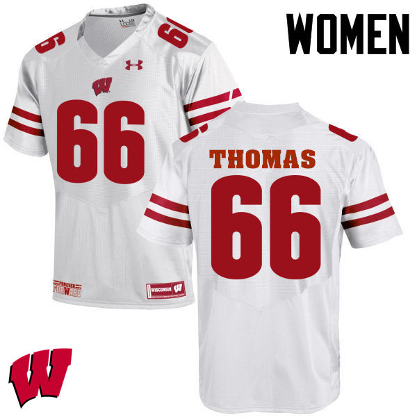 Wisconsin Badgers Women's #66 Kelly Thomas NCAA Under Armour Authentic White College Stitched Football Jersey NH40B74FK